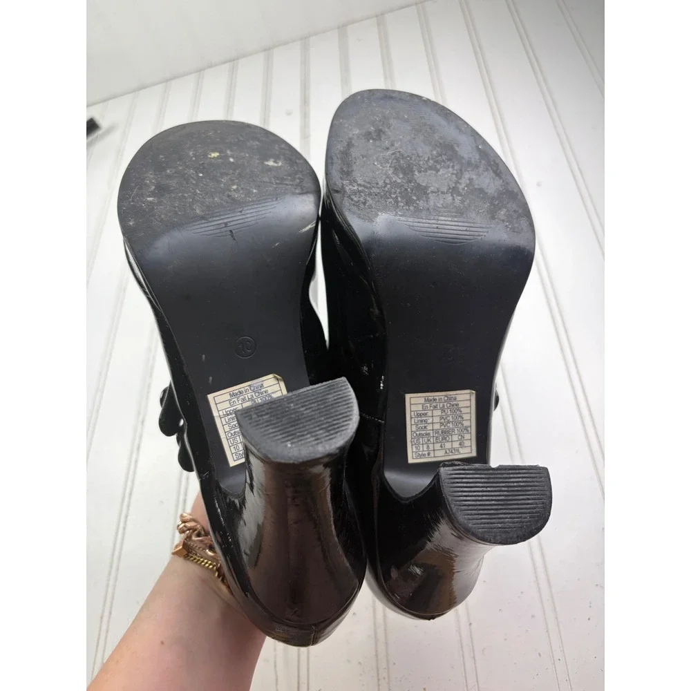 Vintage Y2K Black Patent Leather Mary Jane Platform Chunky Heels Women's Size 10
